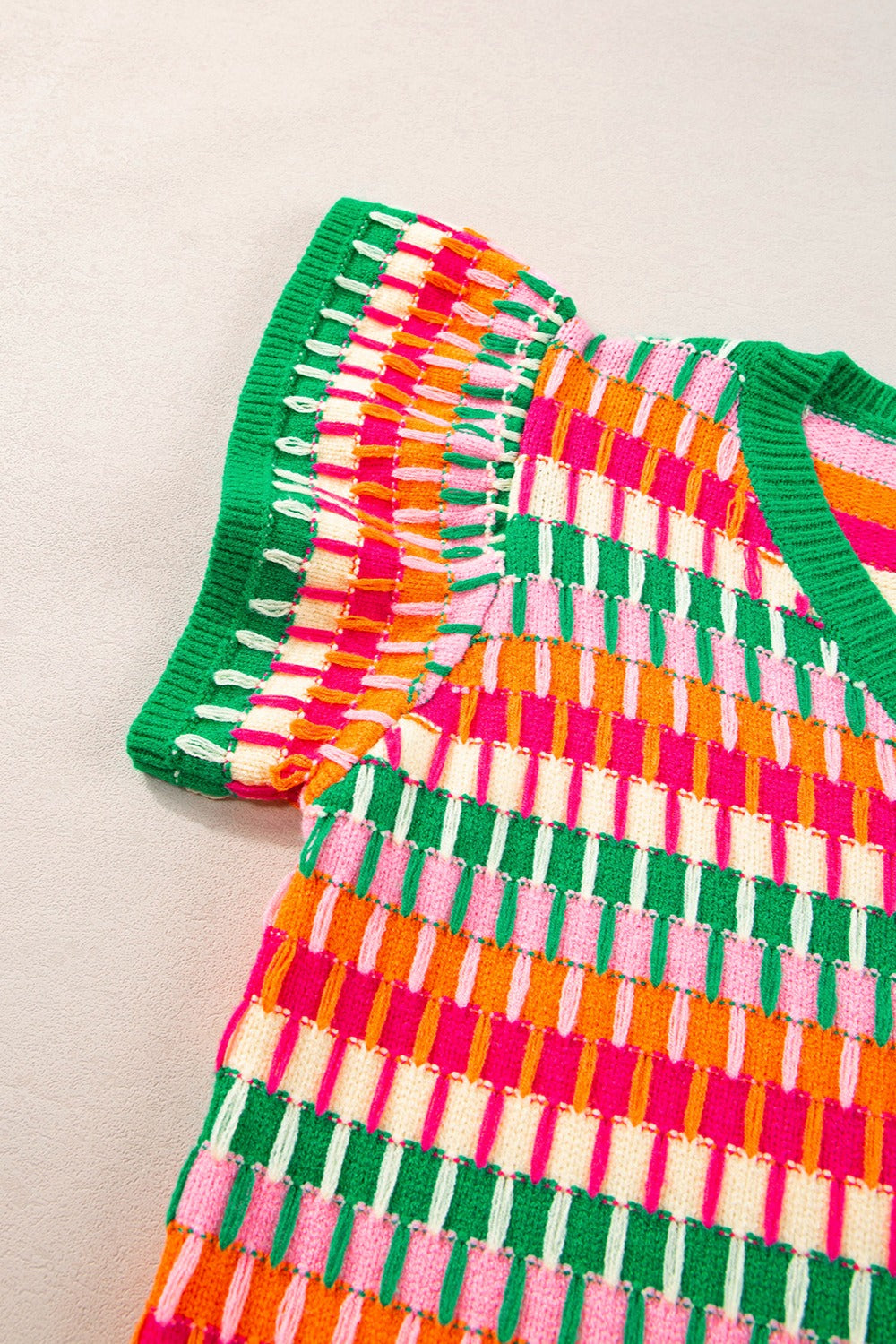 Candy Concoction Cap Sleeve Knit Top in Multi Green