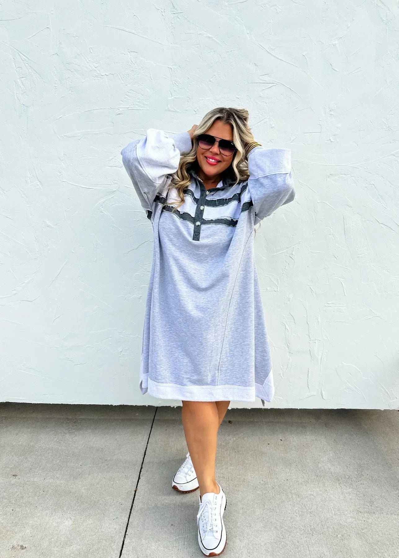 Varsity Jersey Dress in Beige