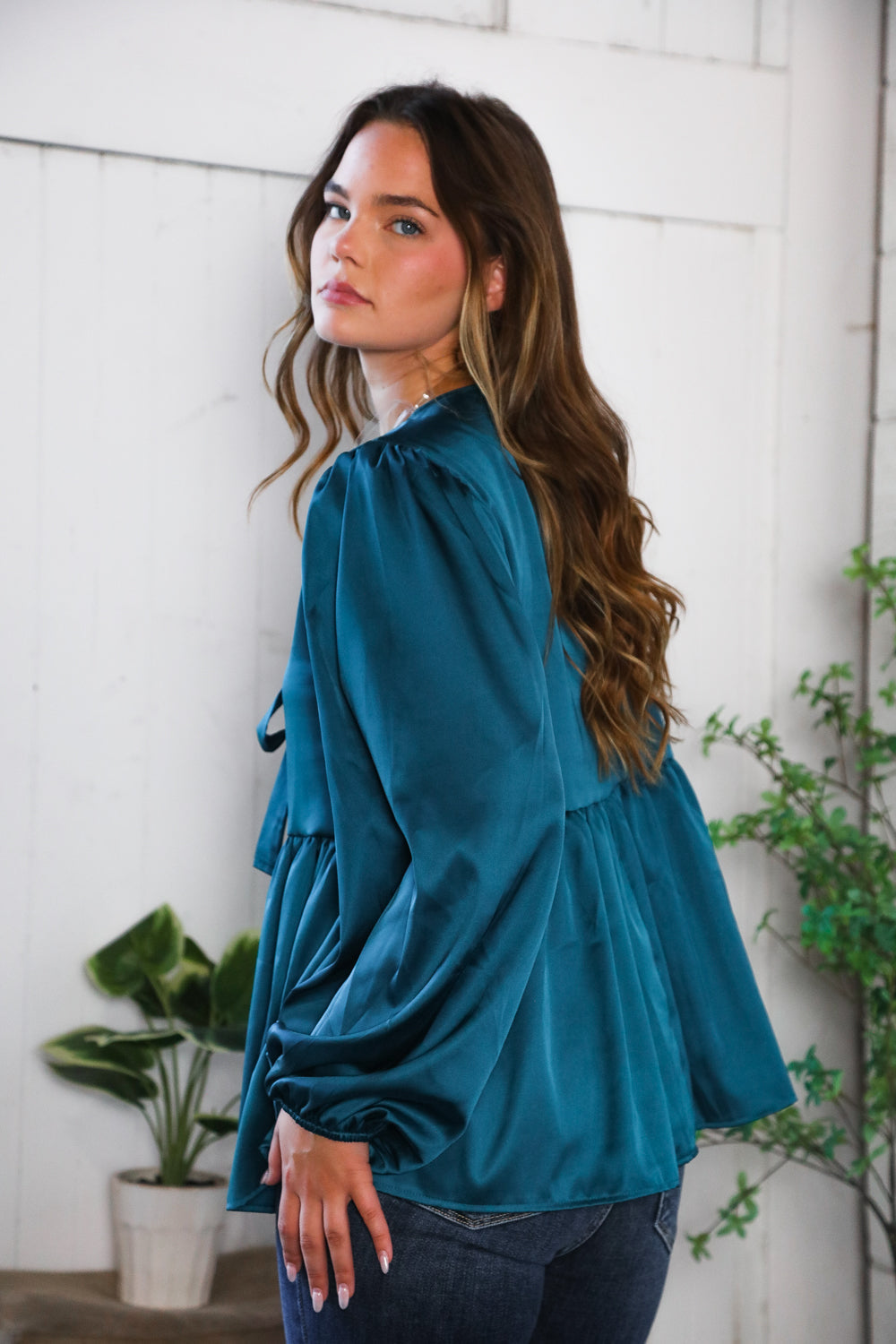 Tied Up in Style Teal Ribbon Blouse