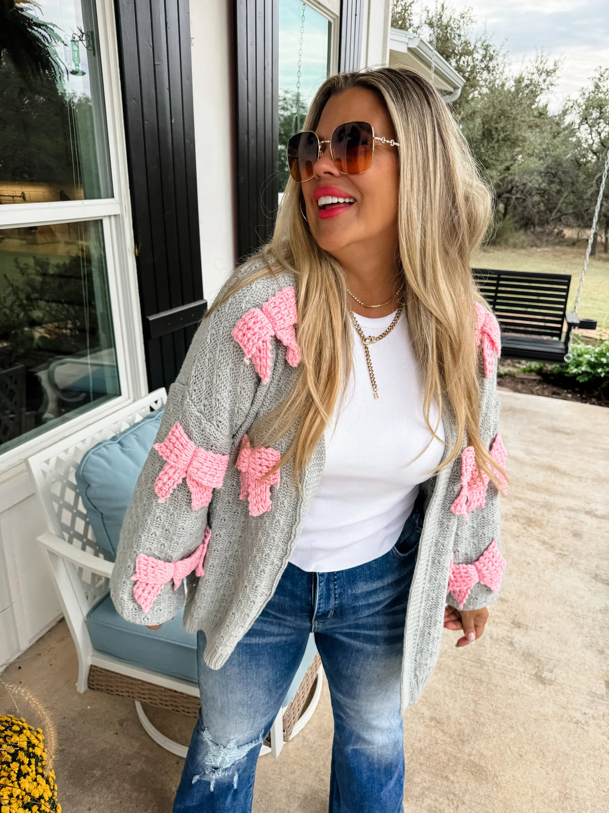 Clara Bow Knit Cardigan in Navy