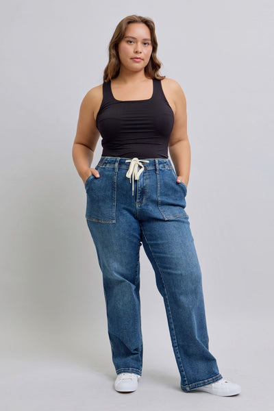 Judy Blue 32.5" Melanie High Rise Drawstring Wide Leg Jeans