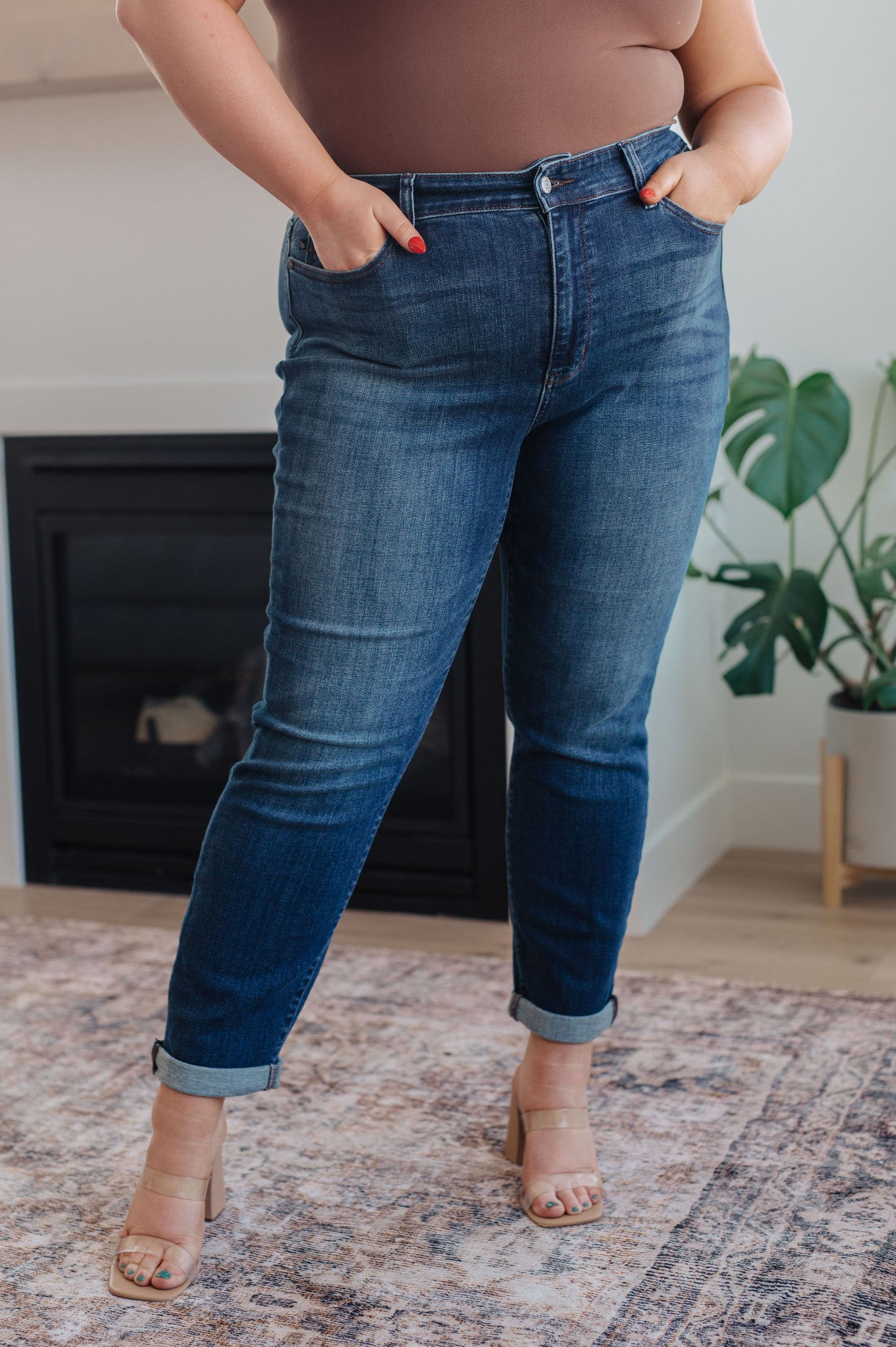 Judy Blue 28" Amber Cuffed Slim Fit Dark Wash Jeans