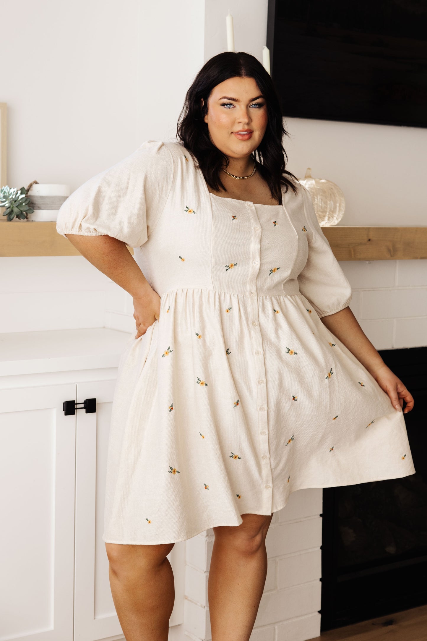 Dream a Little Dream Embroidered Corduroy Dress