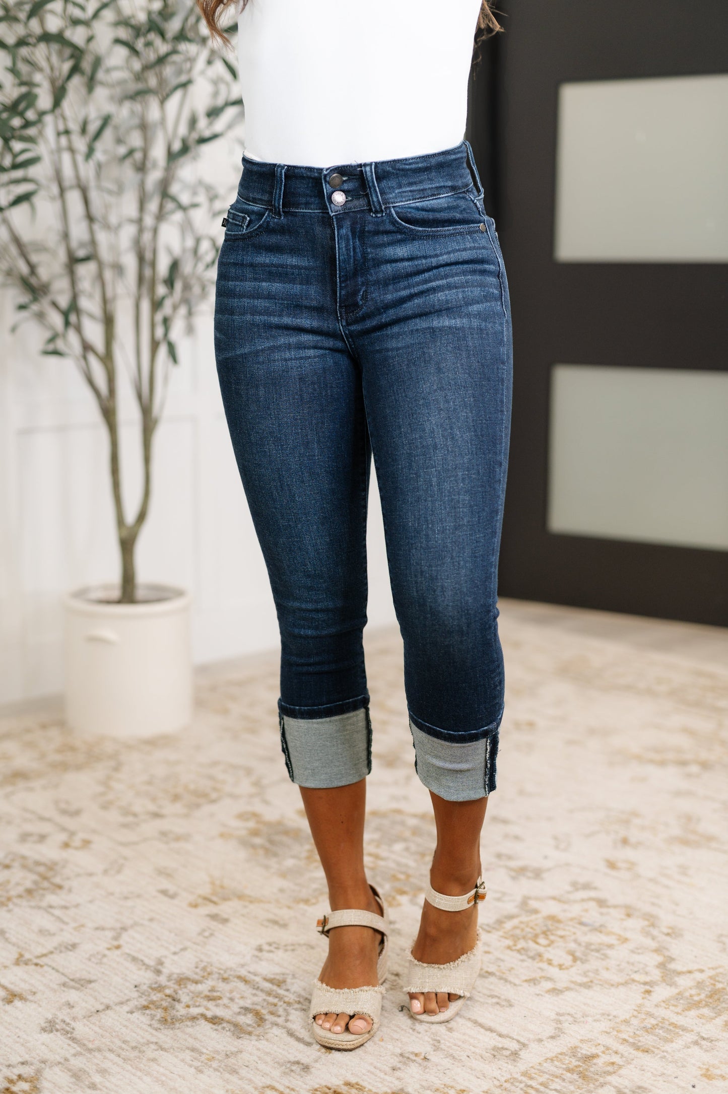 Judy Blue 22.5"/27" Karen High Rise Double Waist Band Capri Jeans