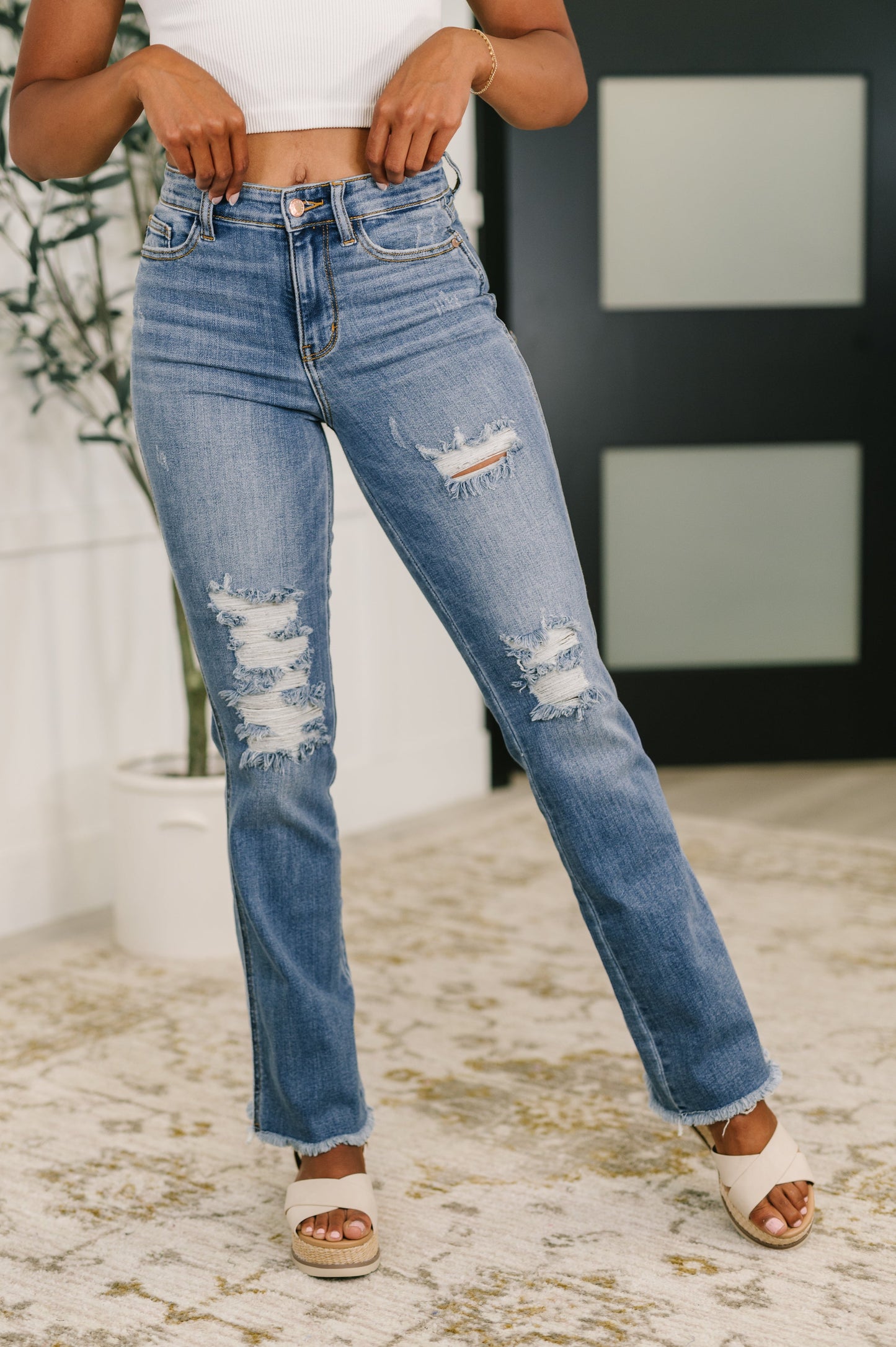 Judy Blue 32.5" Maureen High Rise Distressed Bootcut Jeans