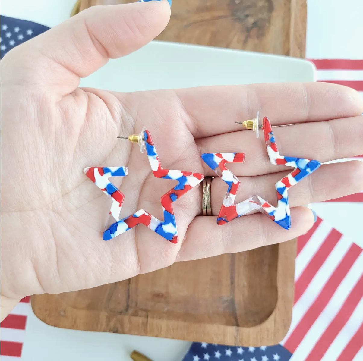 Star-Spangled Acetate Hoop Earrings