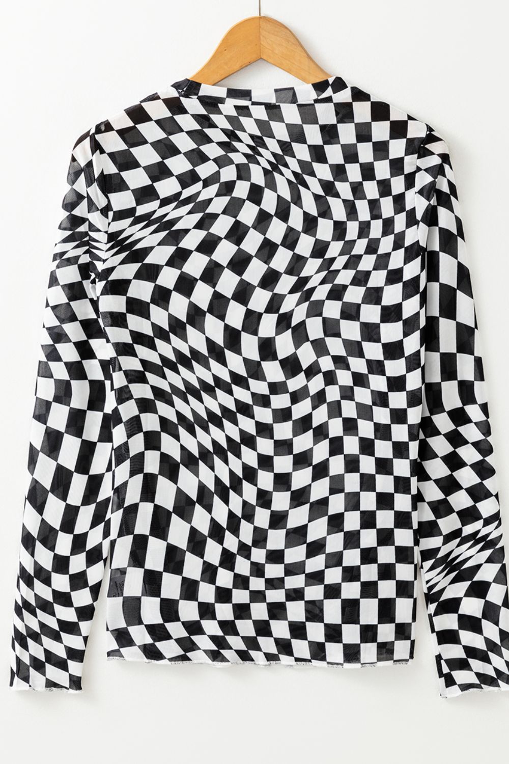 Checkered Mesh Mock Neck Top - 3 Color Options