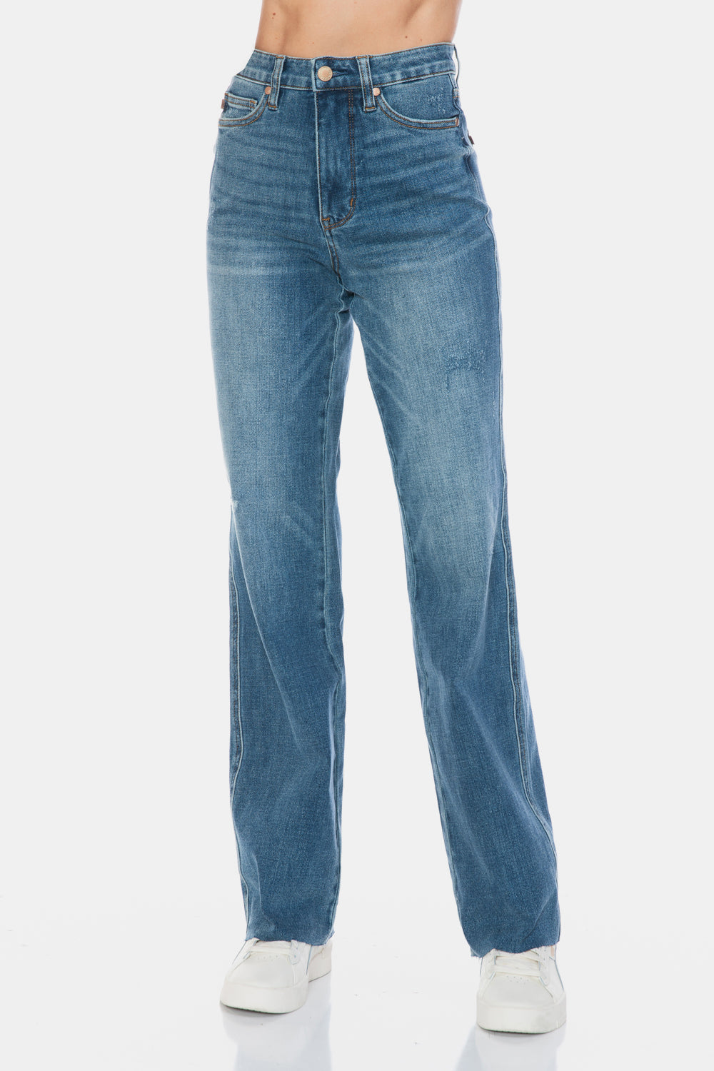 Judy Blue 33" Tummy Control Raw Hem Straight Jeans