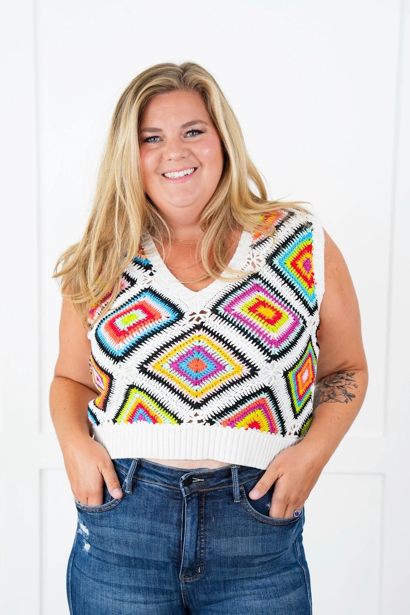 Granny Square Sleeveless Sweater Vest