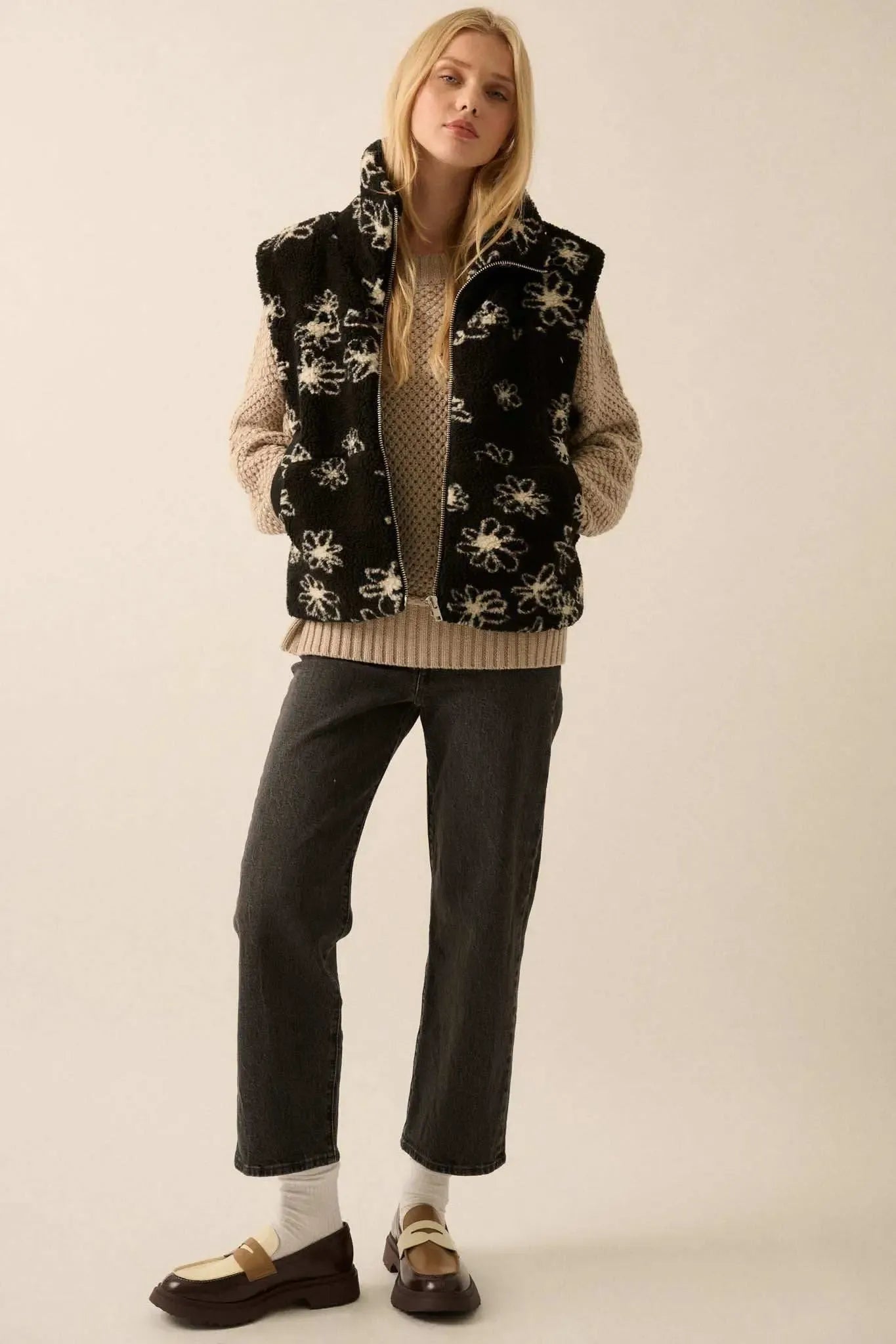Winter Floral Sherpa Fleece Vest