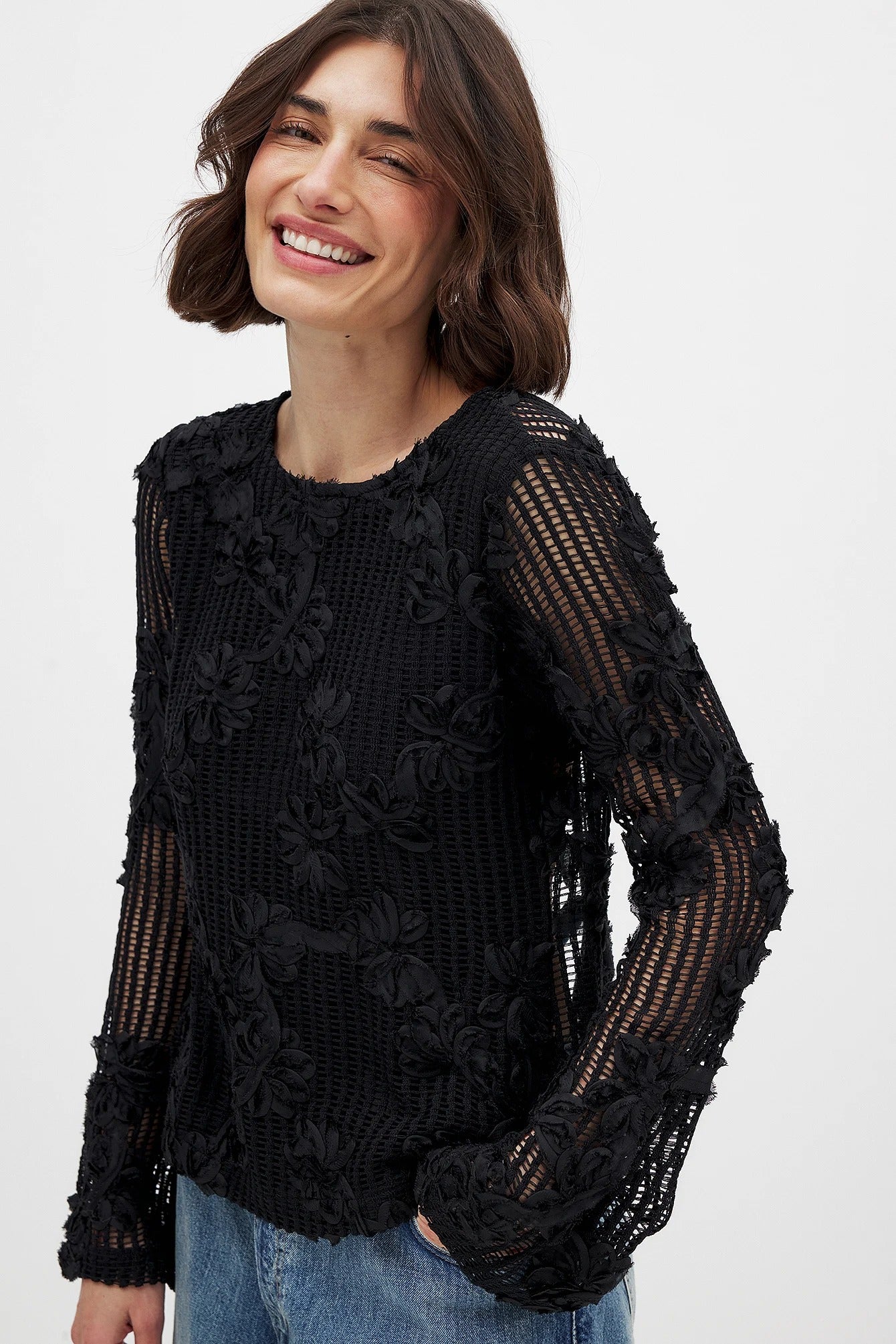Open Back Floral Crochet Top - Black or White