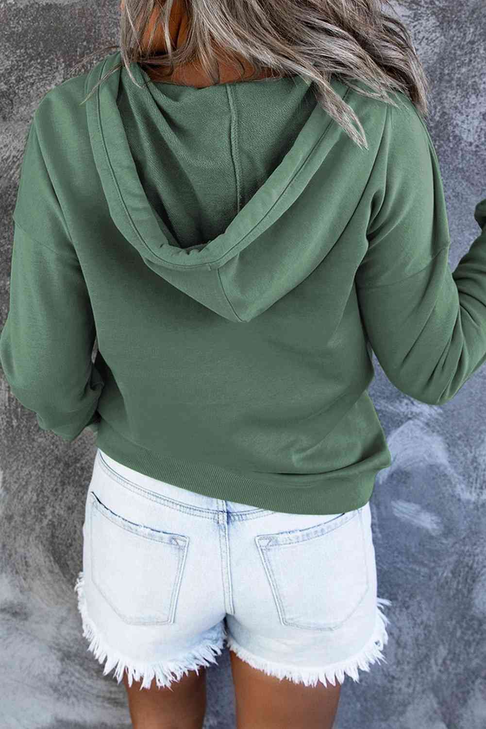 Snap Placket Soft Hoodie in Matcha Green
