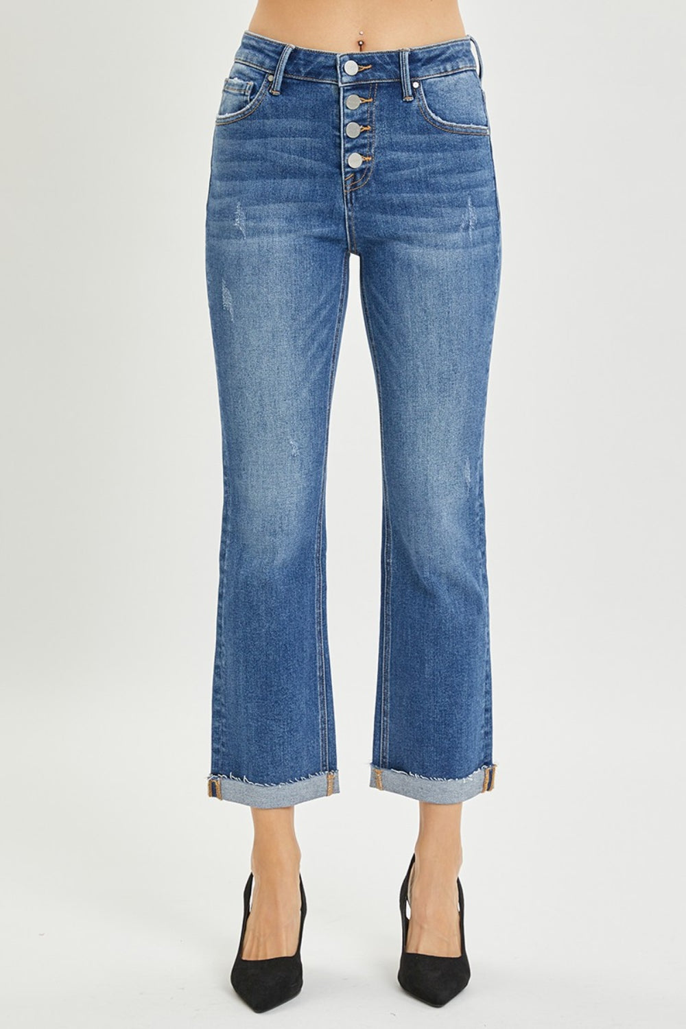 RISEN 27.5" Button Fly Cropped Bootcut Jeans