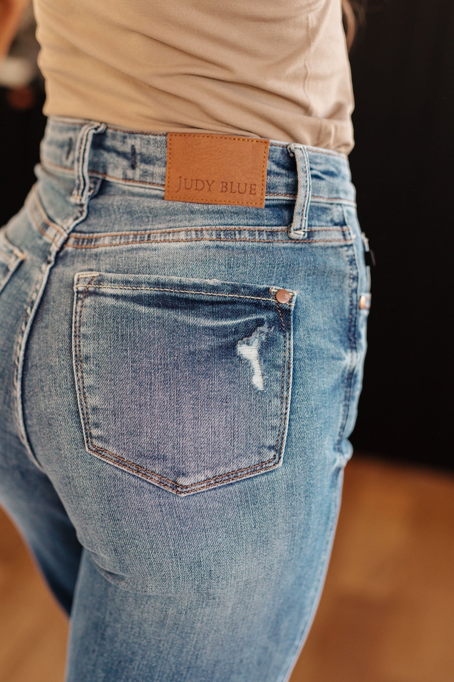 Judy Blue 33" Bree High Rise Control Top Distressed Straight Jeans