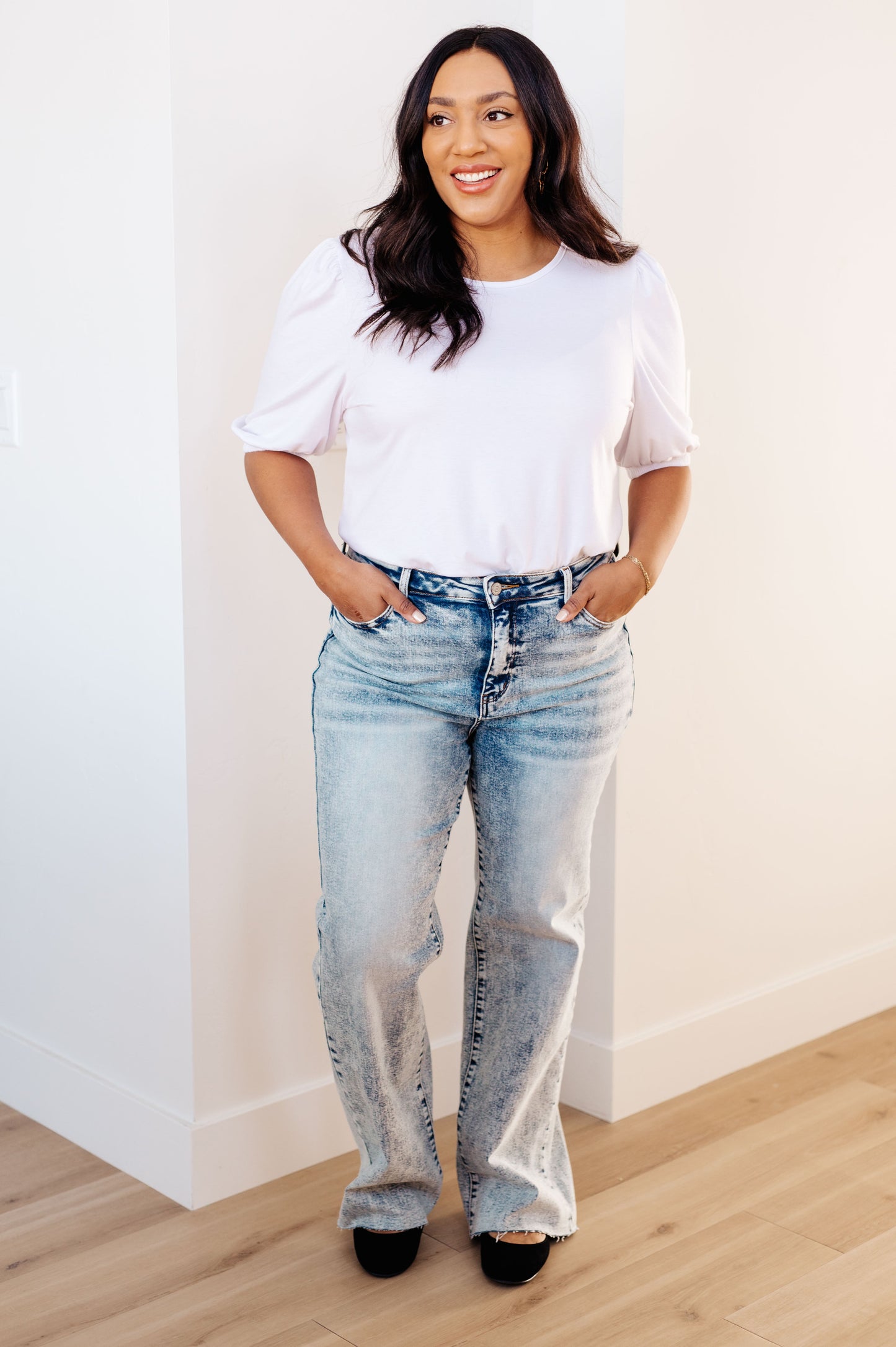 Judy Blue 32" Dory High Waist Mineral Wash Raw Hem Wide Leg Jeans