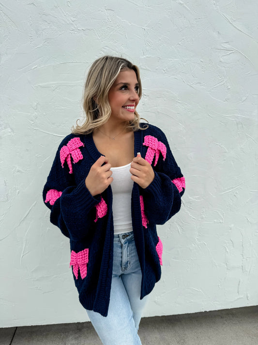 Clara Bow Knit Cardigan in Navy