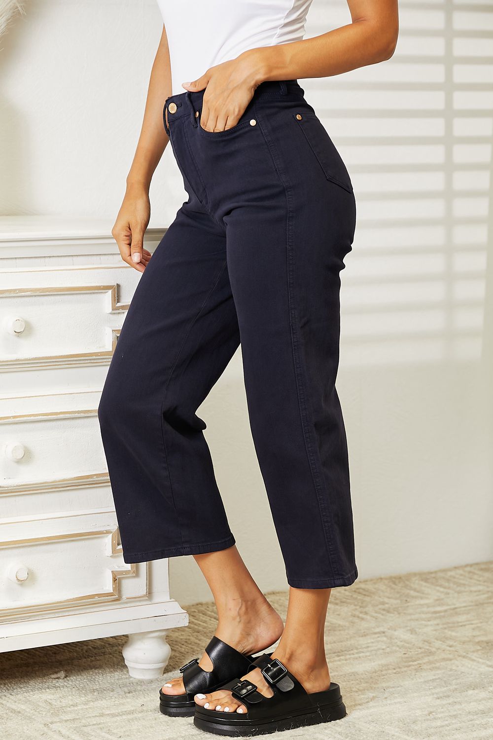 Judy Blue Tummy Control Wide Cropped Jeans - Indigo