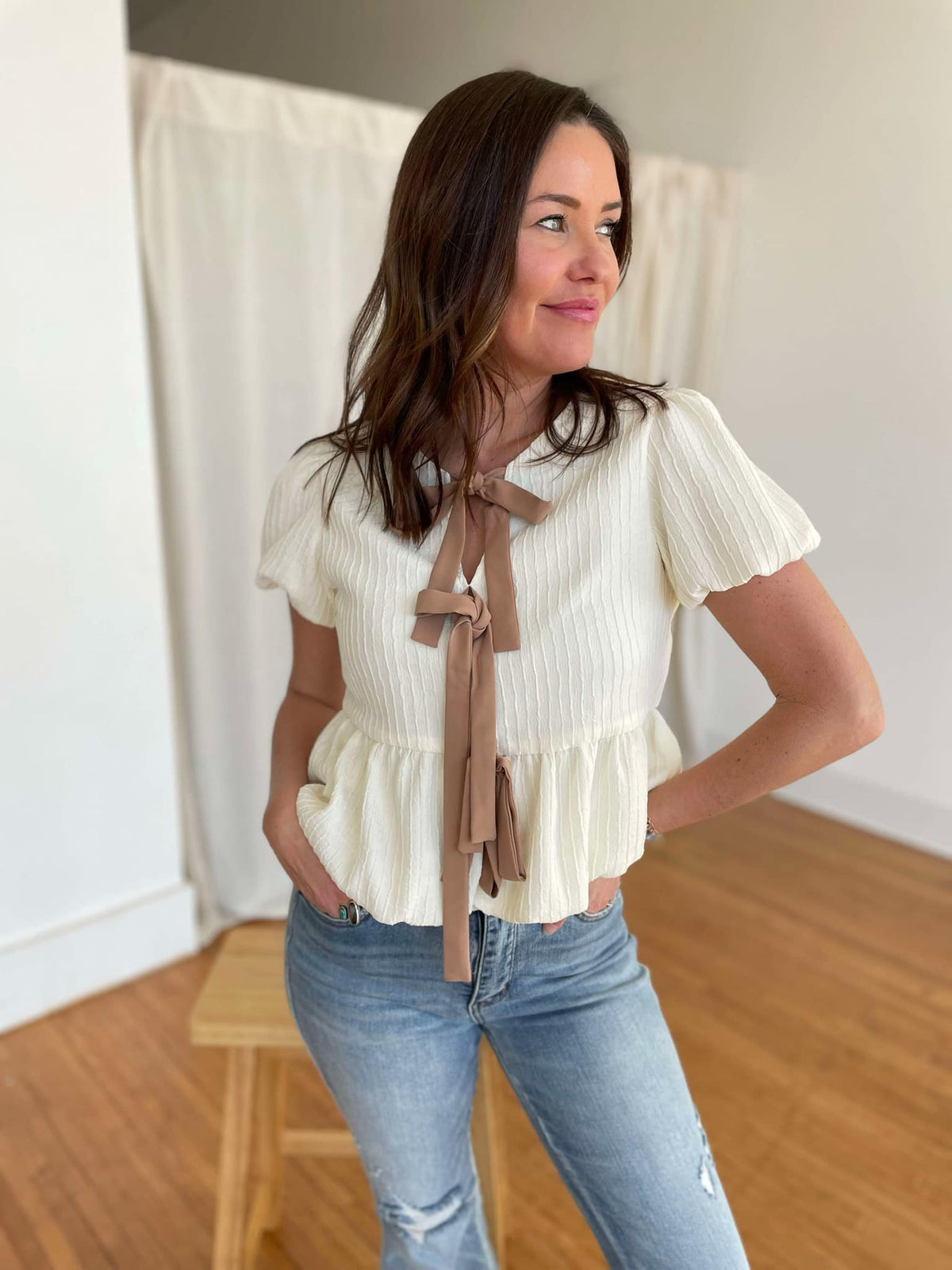 Tied Up In A Bow Textured Blouse