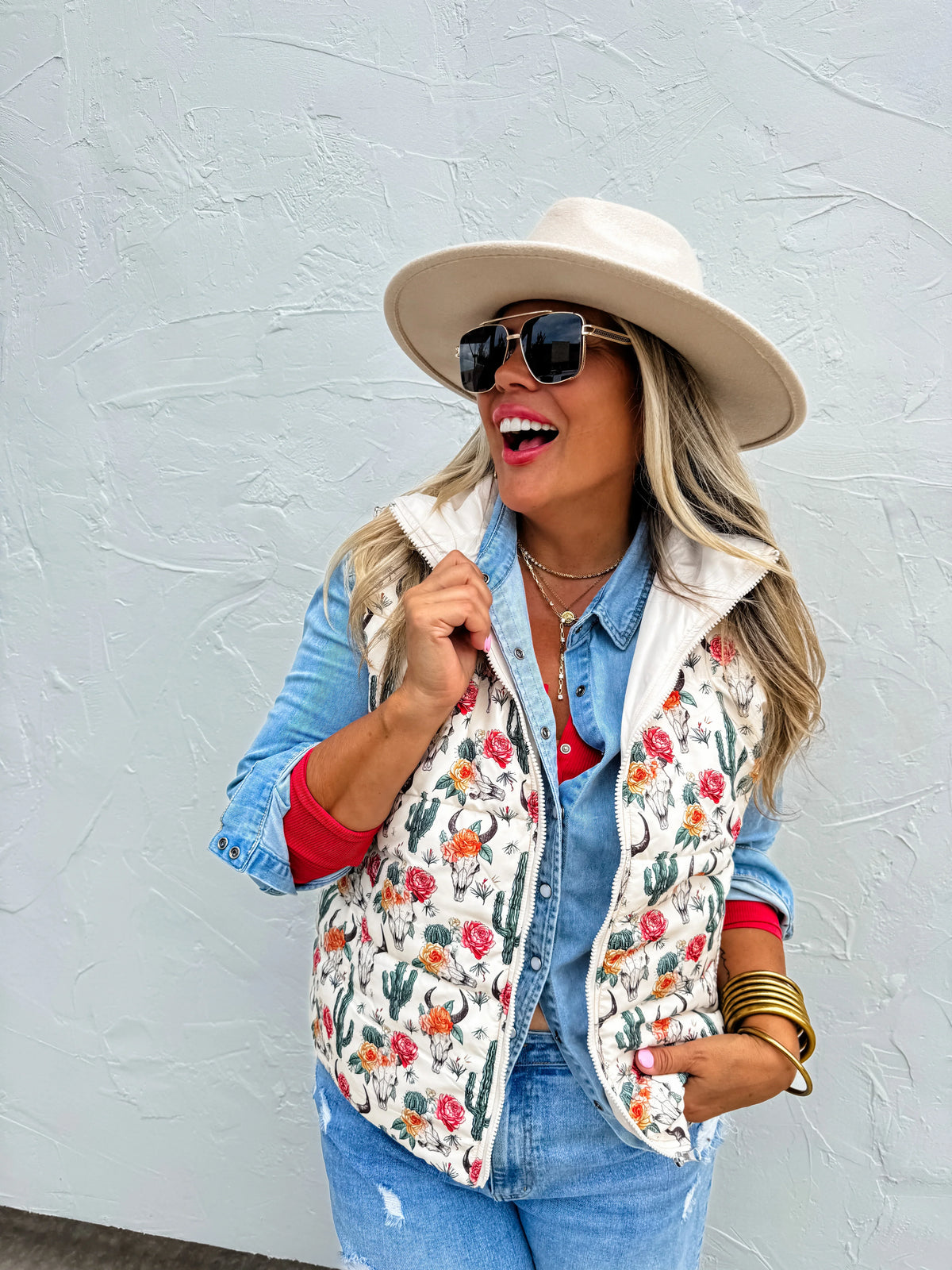 Western Print Puffer Vest