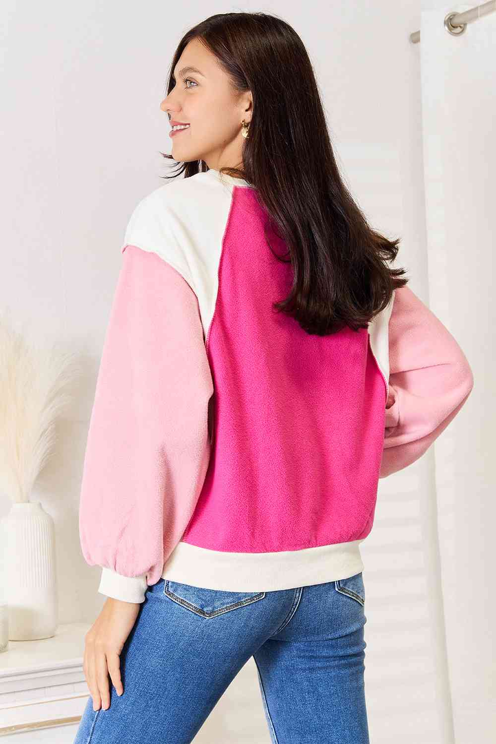 Exposed Seams Color Block Sweatshirt in Pink