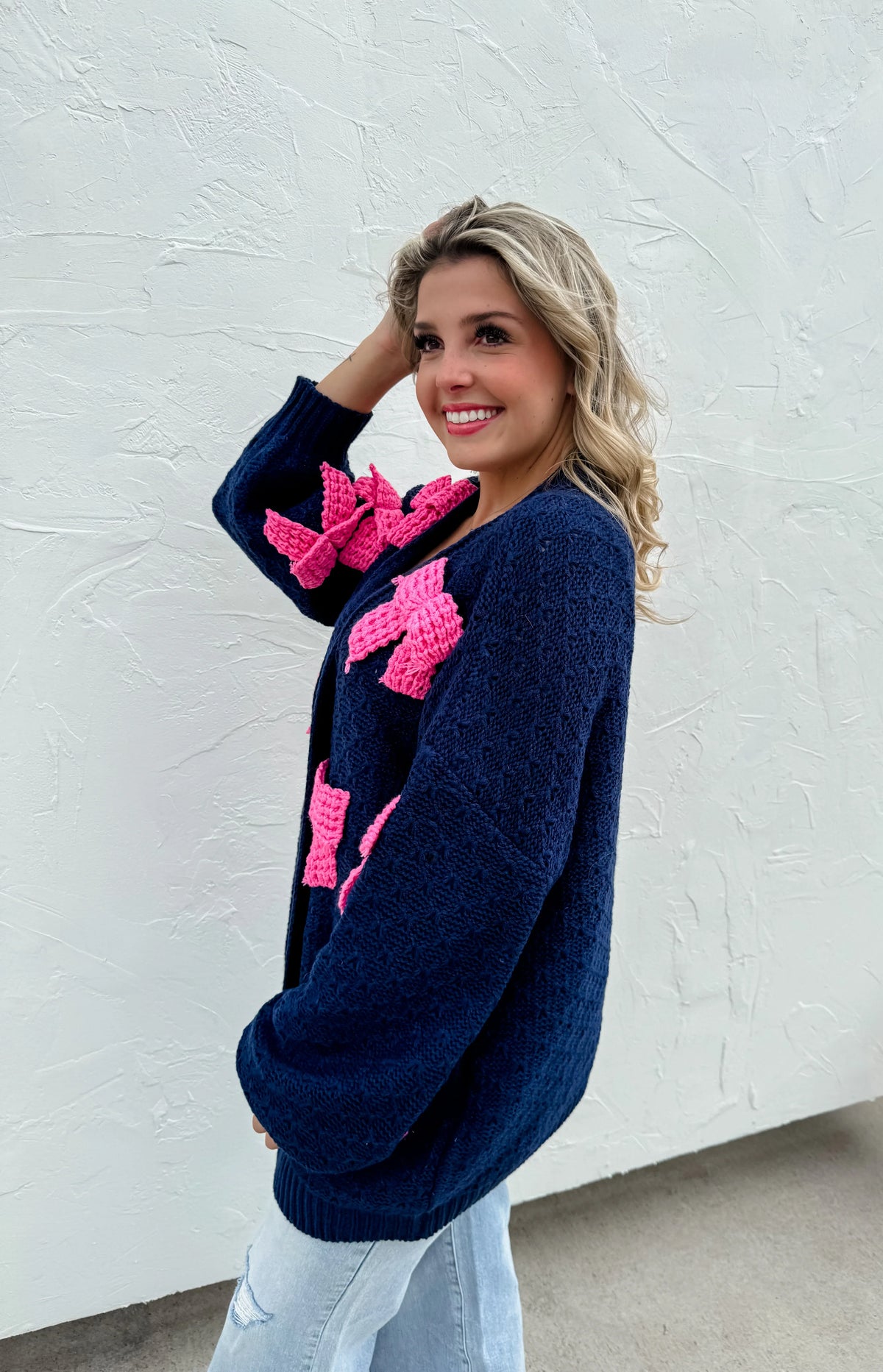 Clara Bow Knit Cardigan in Navy