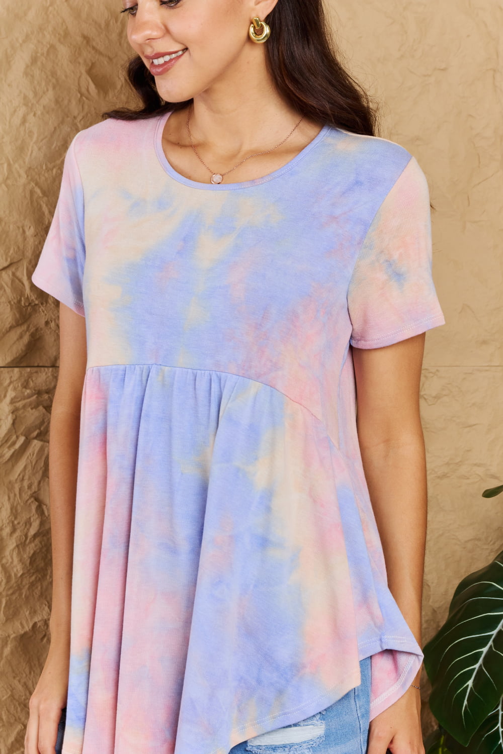 So Soft Tie Dye Print Babydoll Top