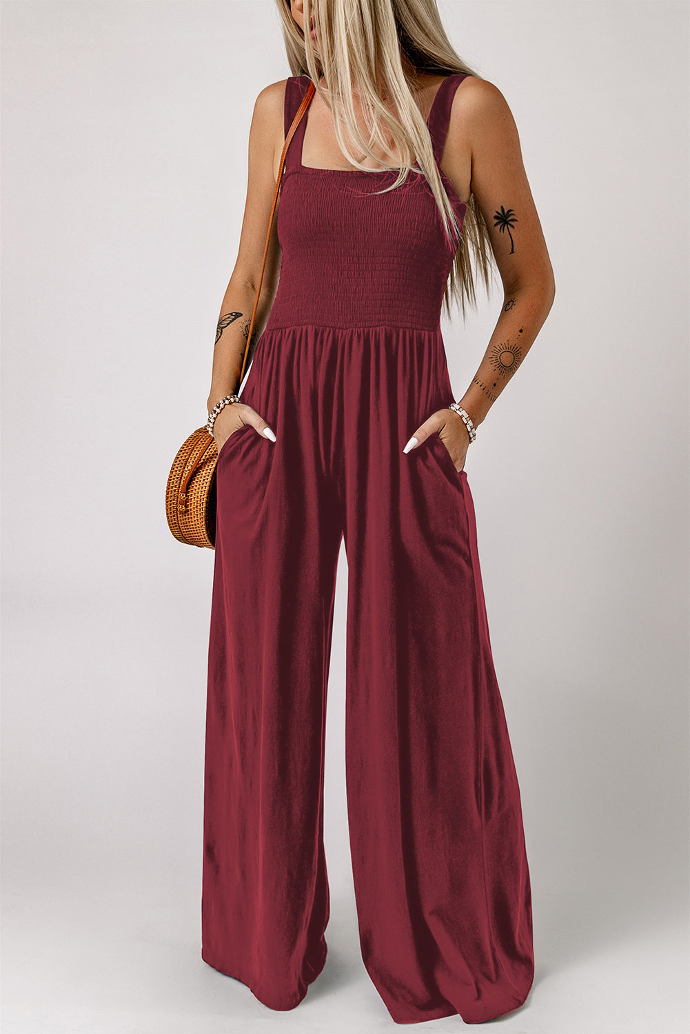 Smocked Top Wide Leg Jumpsuit - 4 Color Options
