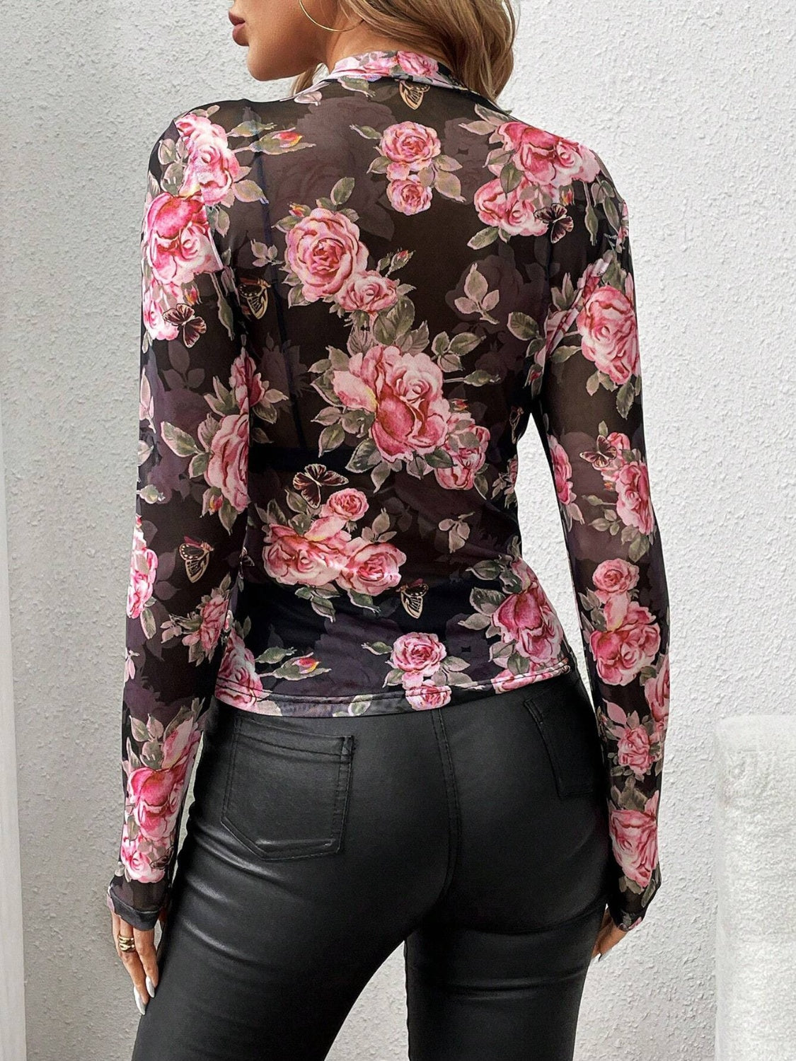 Coming Up Roses Mesh Mock Neck Top