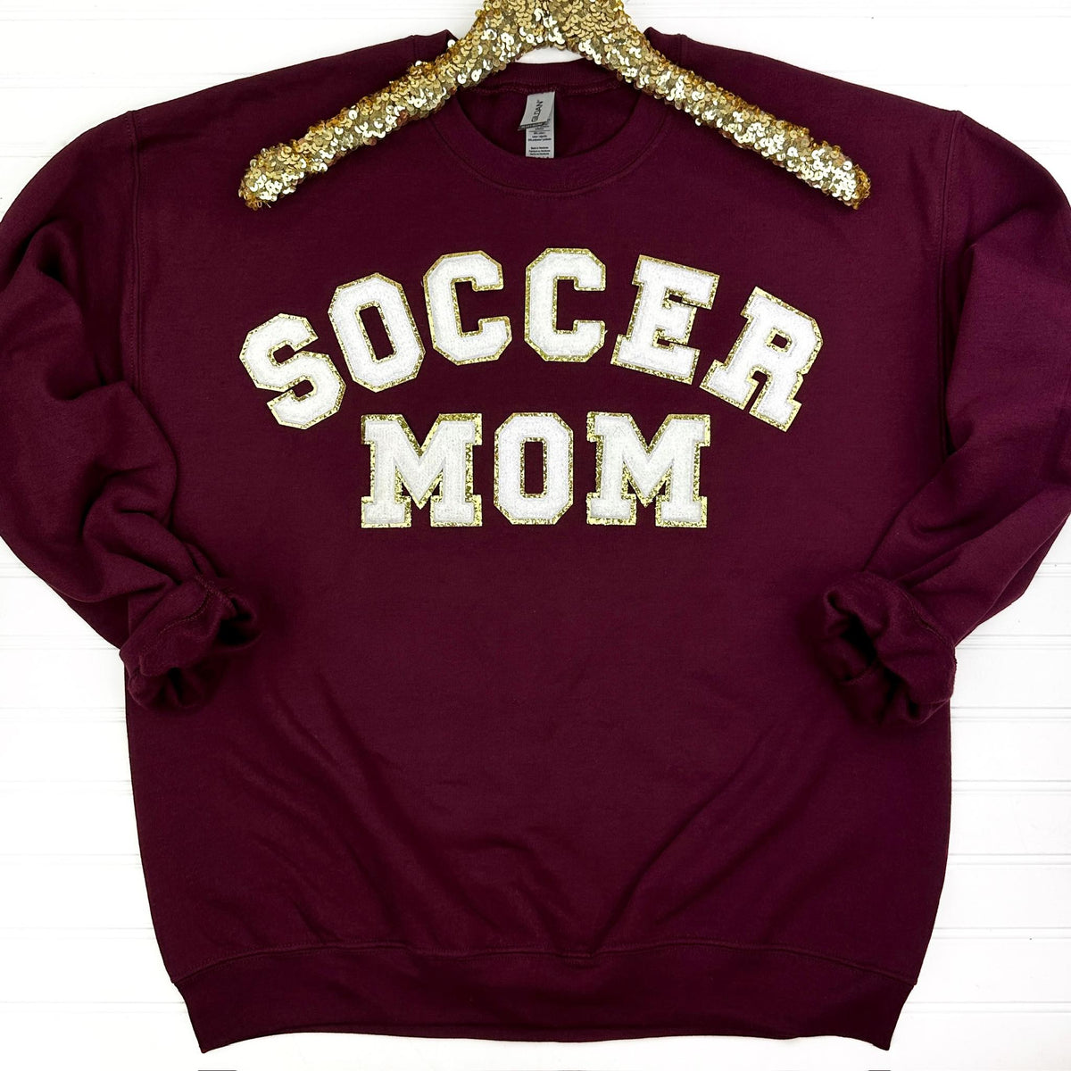 Soccer Mom Chenille Patch Sweatshirt in Purple