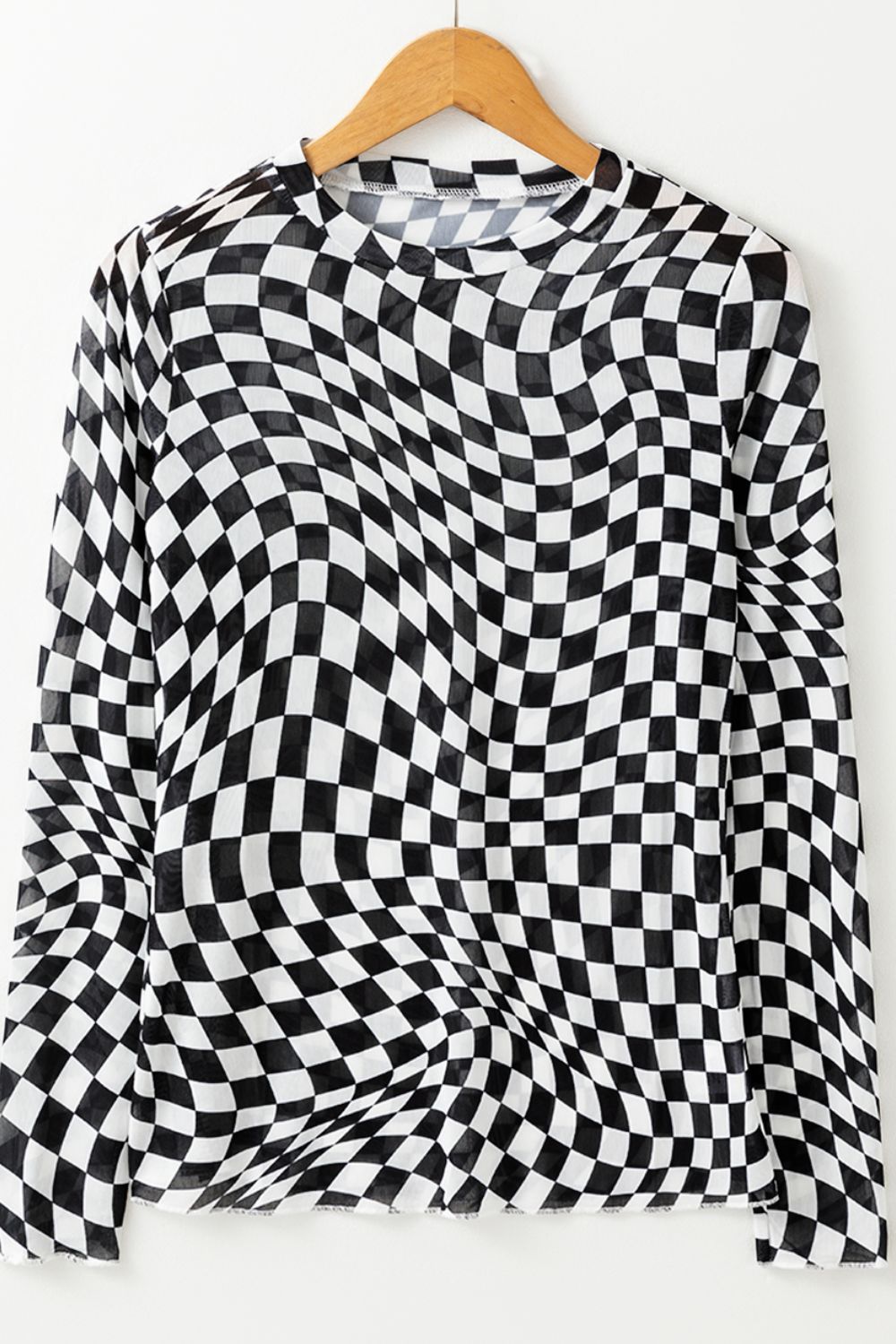 Checkered Mesh Mock Neck Top - 3 Color Options