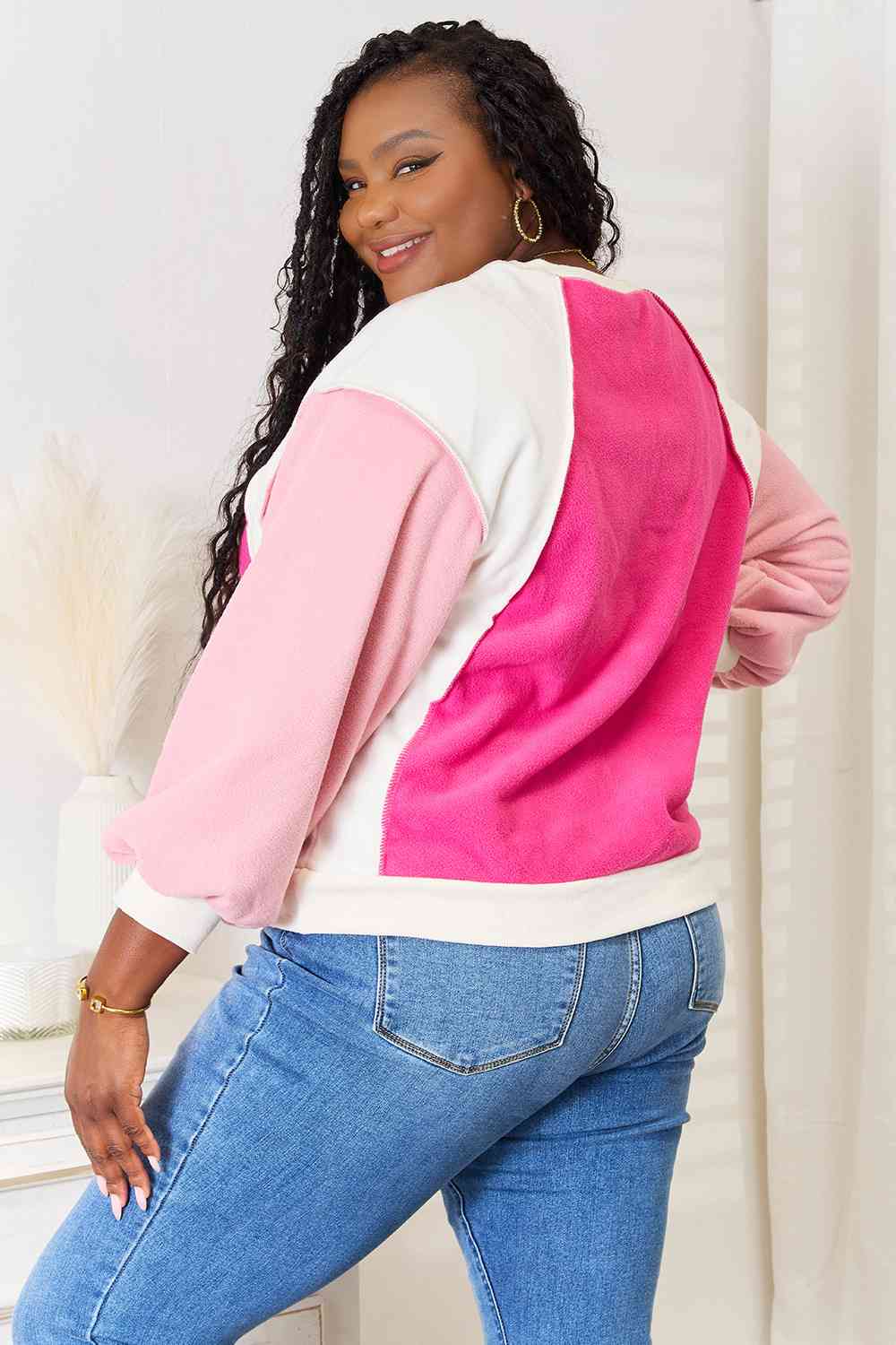 Exposed Seams Color Block Sweatshirt in Pink