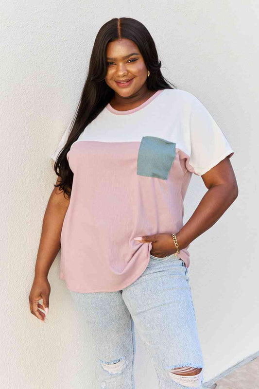 Color Block Waffle Top in Mauve & White