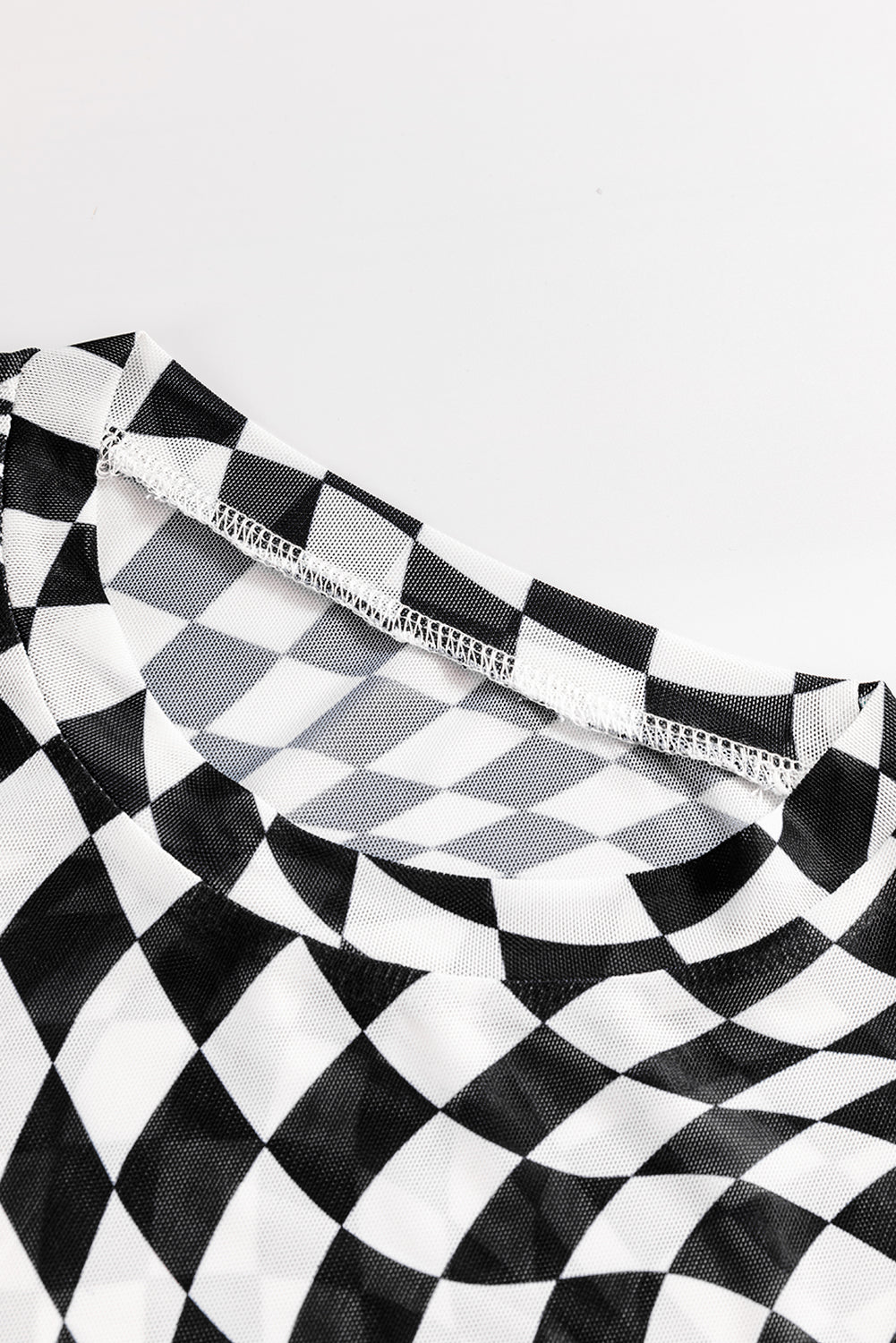 Checkered Mesh Mock Neck Top - 3 Color Options