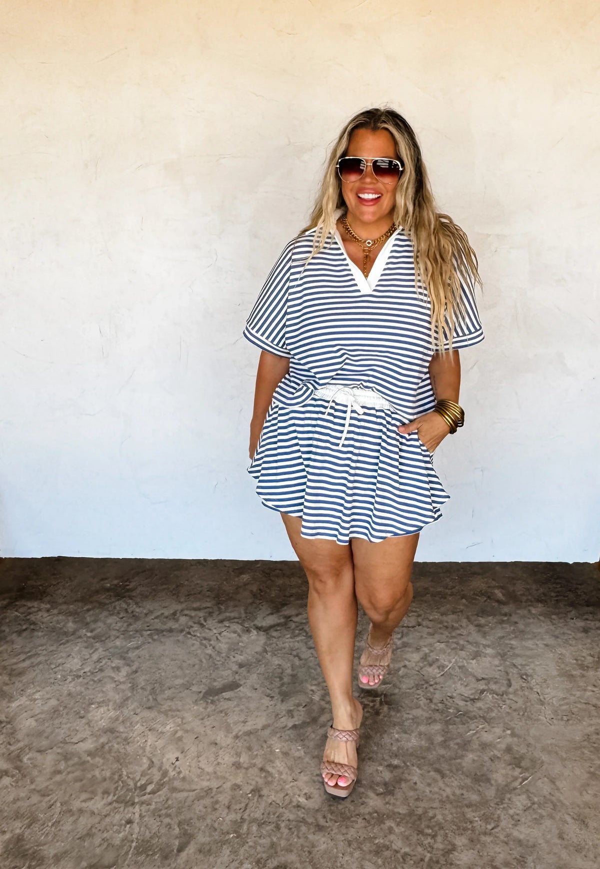 Harbor Stripe Skort Set in Blue