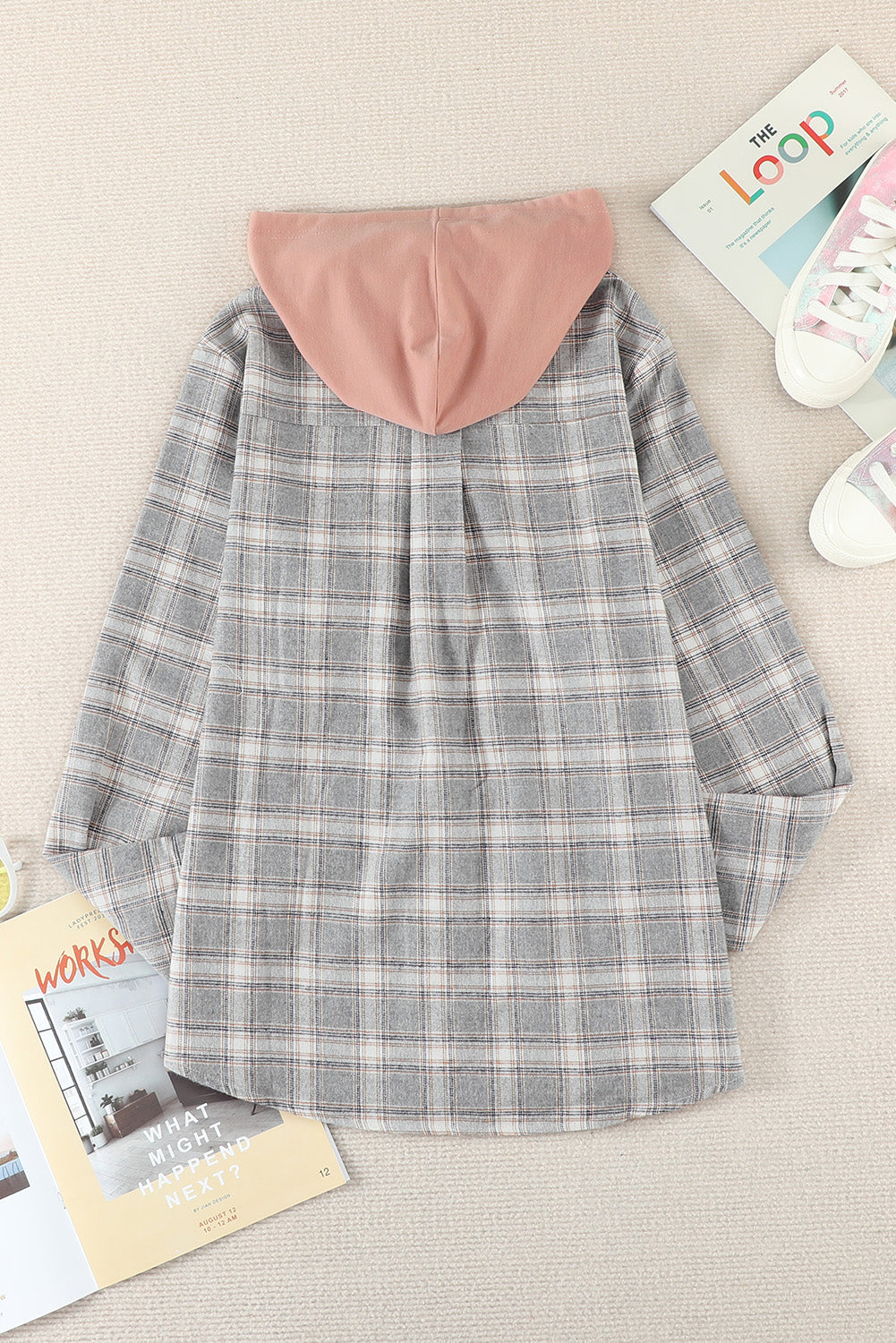 Plaid Hooded Button Down Top