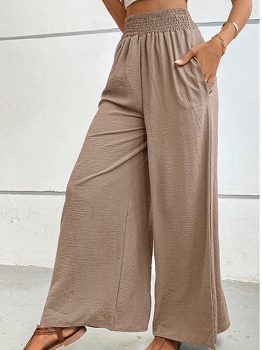 Smocked Waist Wide Leg Work Pant in Khaki