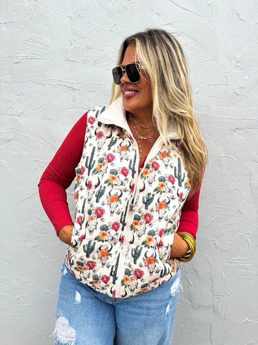 Western Print Puffer Vest