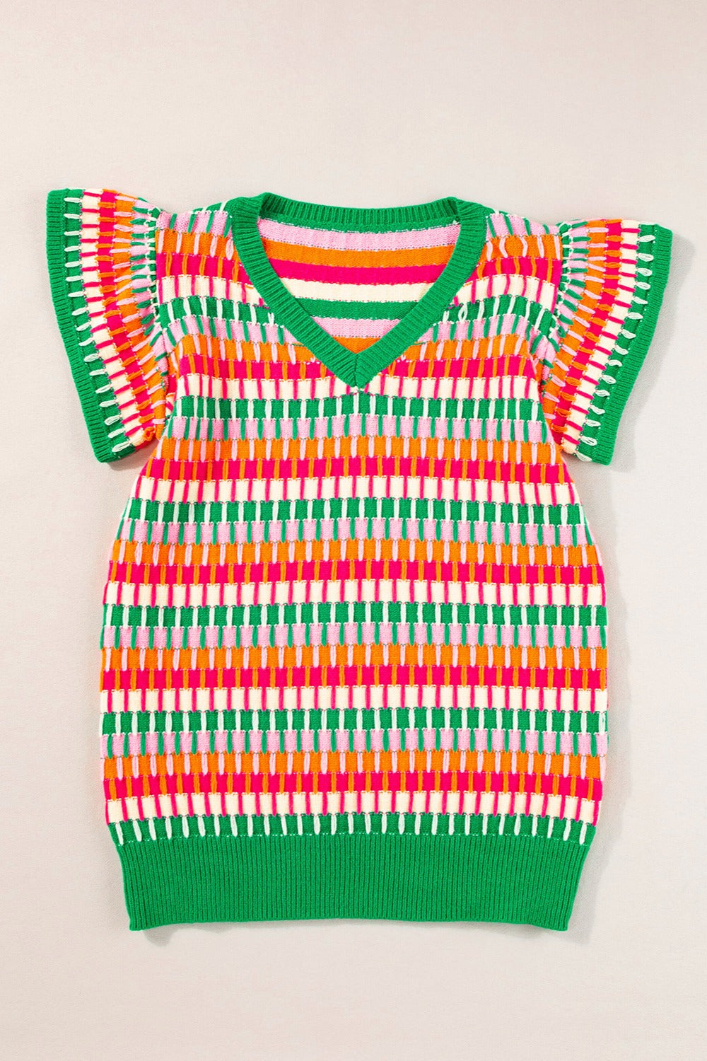 Candy Concoction Cap Sleeve Knit Top in Multi Green