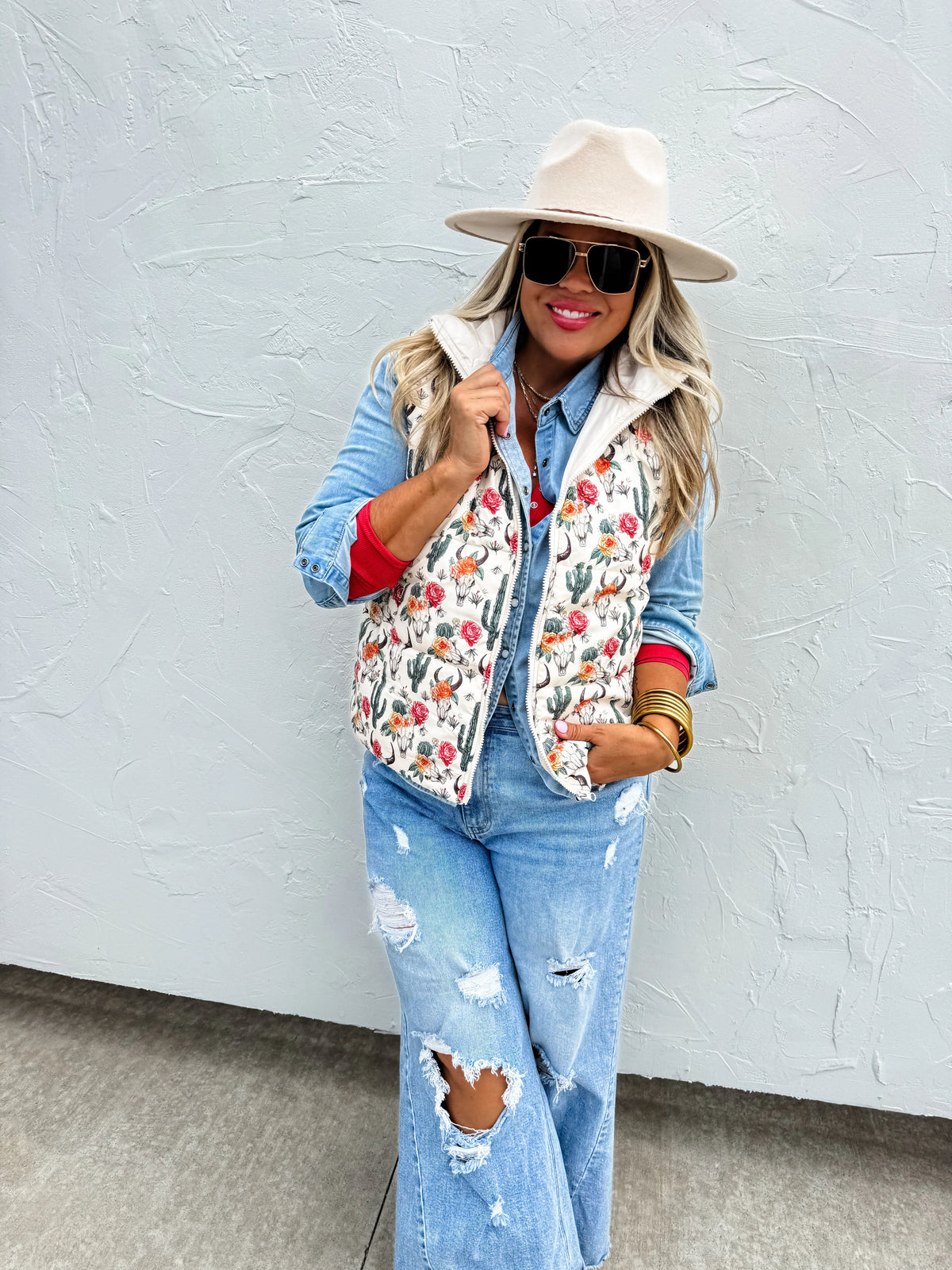 Western Print Puffer Vest