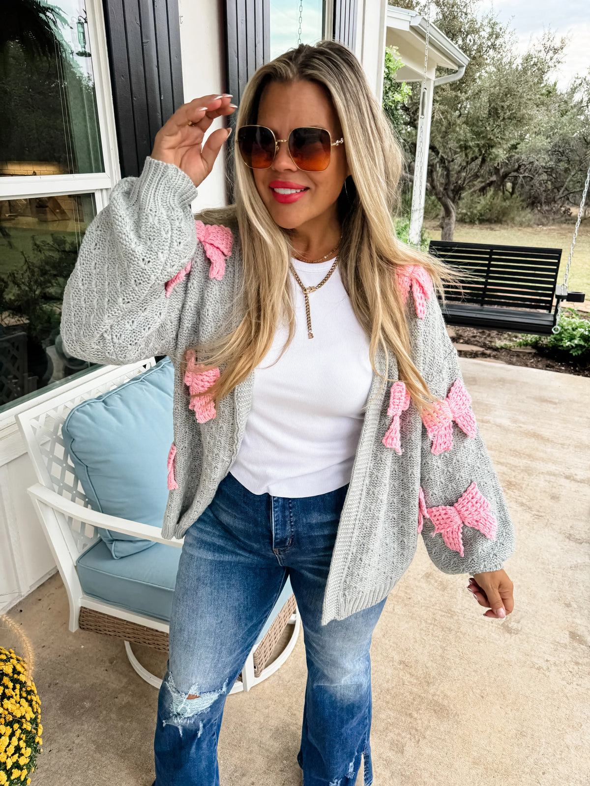 Clara Bow Knit Cardigan in Navy