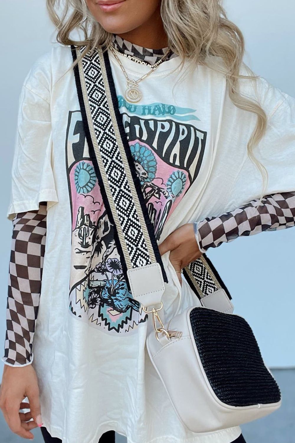 Checkered Mesh Mock Neck Top - 3 Color Options