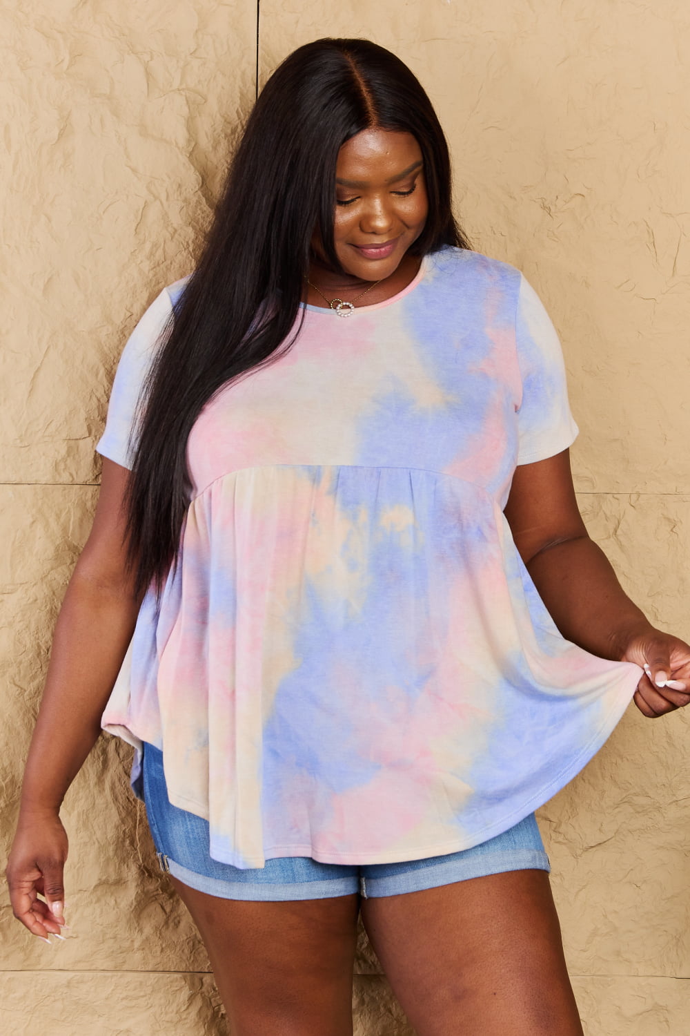 So Soft Tie Dye Print Babydoll Top