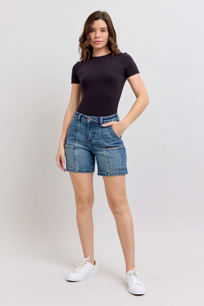 Judy Blue 6" Inseam High Waist Utility Denim Shorts