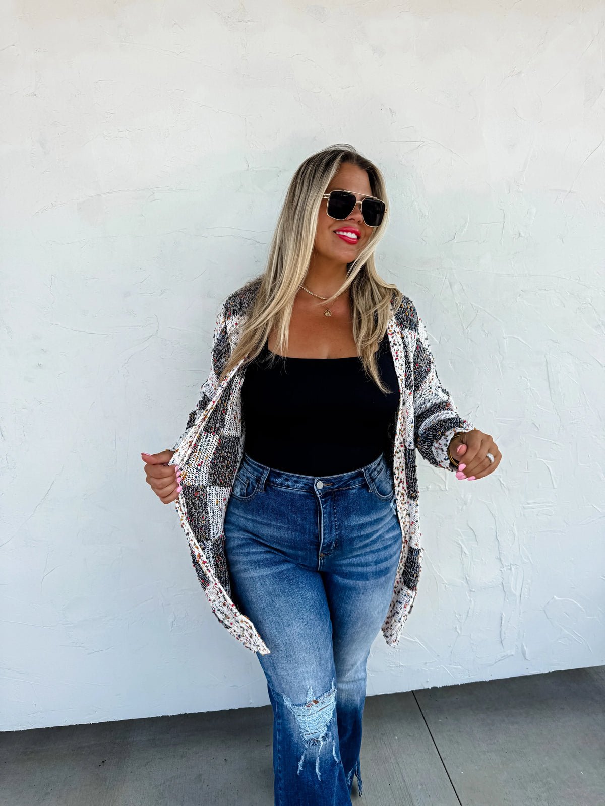 Checkered Miley Dot Cardigan