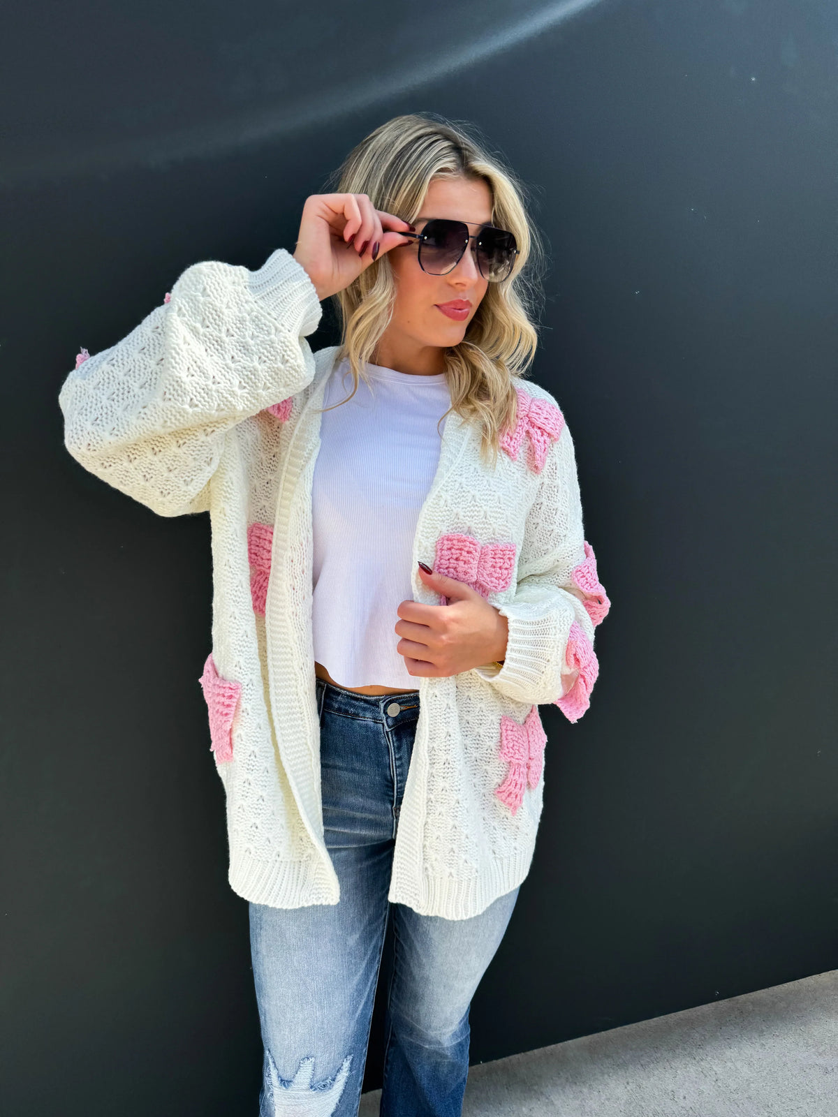 Clara Bow Knit Cardigan in Navy