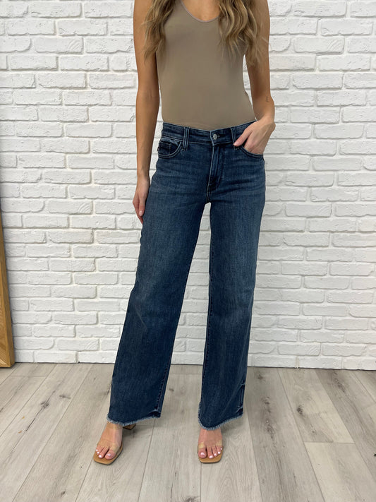 Judy Blue Addie 32.5" Inseam Mid Rise Vintage Wash Wide Leg Jeans