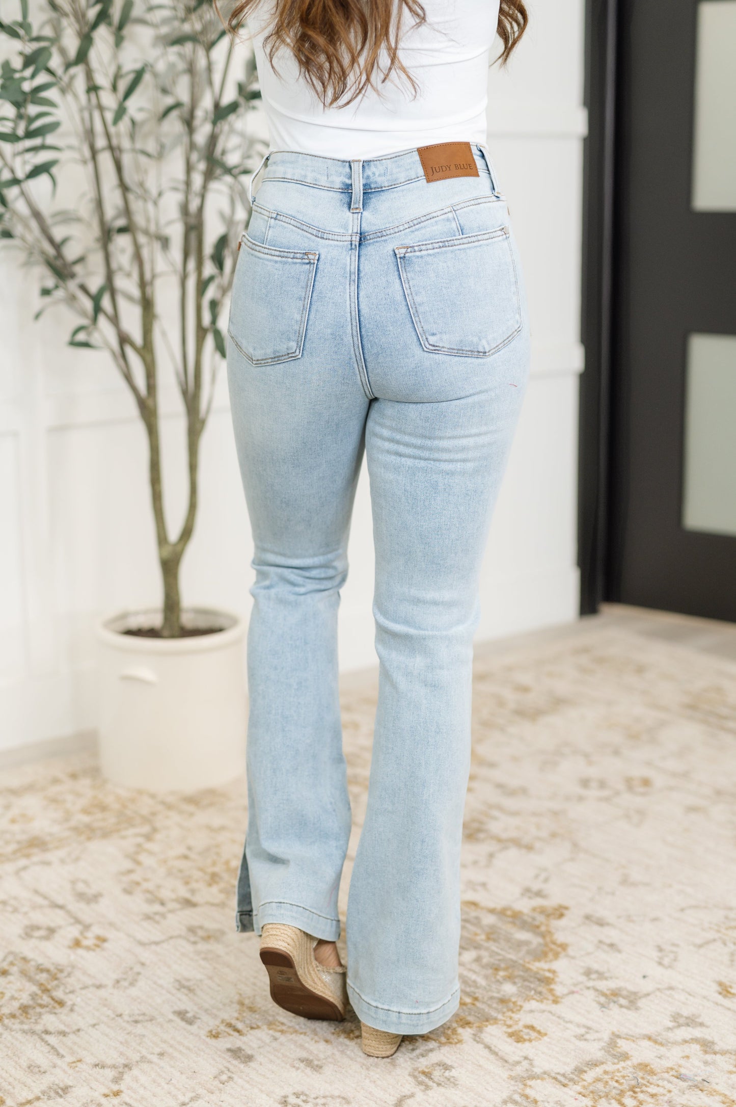 Judy Blue 32" Alexis High Rise Control Top Slit Hem Slim Bootcut Jeans