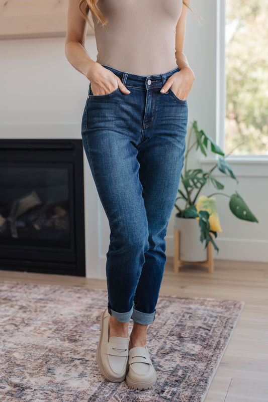 Judy Blue 28" Amber Cuffed Slim Fit Dark Wash Jeans