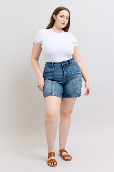 Judy Blue 6" Inseam High Waist Utility Denim Shorts