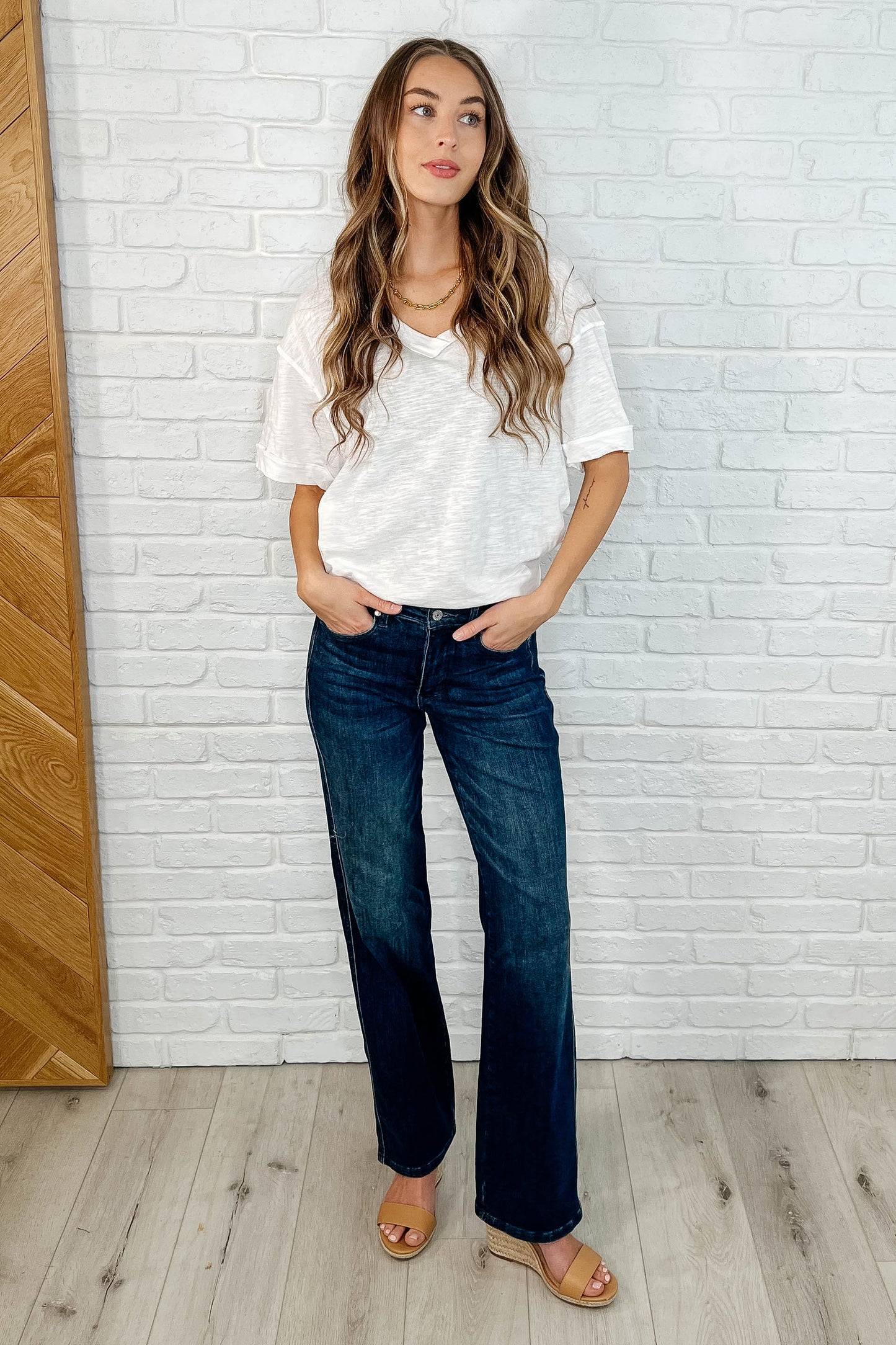 Basic Instinct Drop Shoulder V-Neck Tee in Ivory